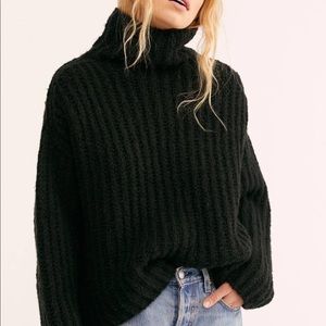 Free People Fluffy Fox Black Oversized Sweater